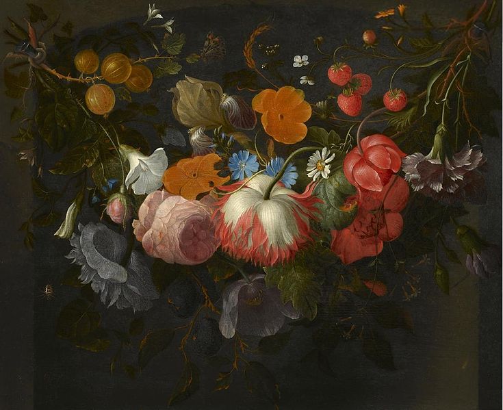 Pieter Gallis Swag of Flowers Hanging in a Niche